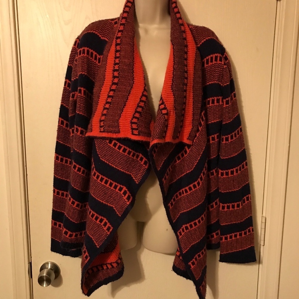 Pixley Women’s Open Waterfall Front Cardigan Sweater Geometric Orange & Navy